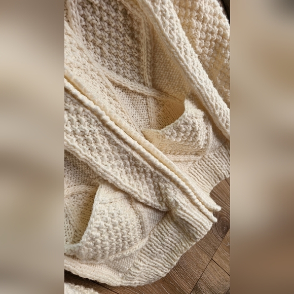 Original Handmade Knit Chunky Cream Knit Sweater Zip XXL Fishermen Sweater - Picture 2 of 5
